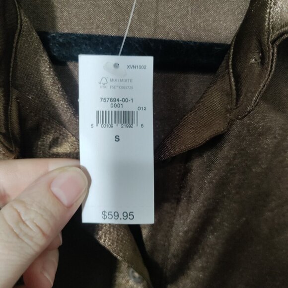 Gap Long Sleeve Button Front Blouse Metallic Brown Size Small New - Picture 4 of 9